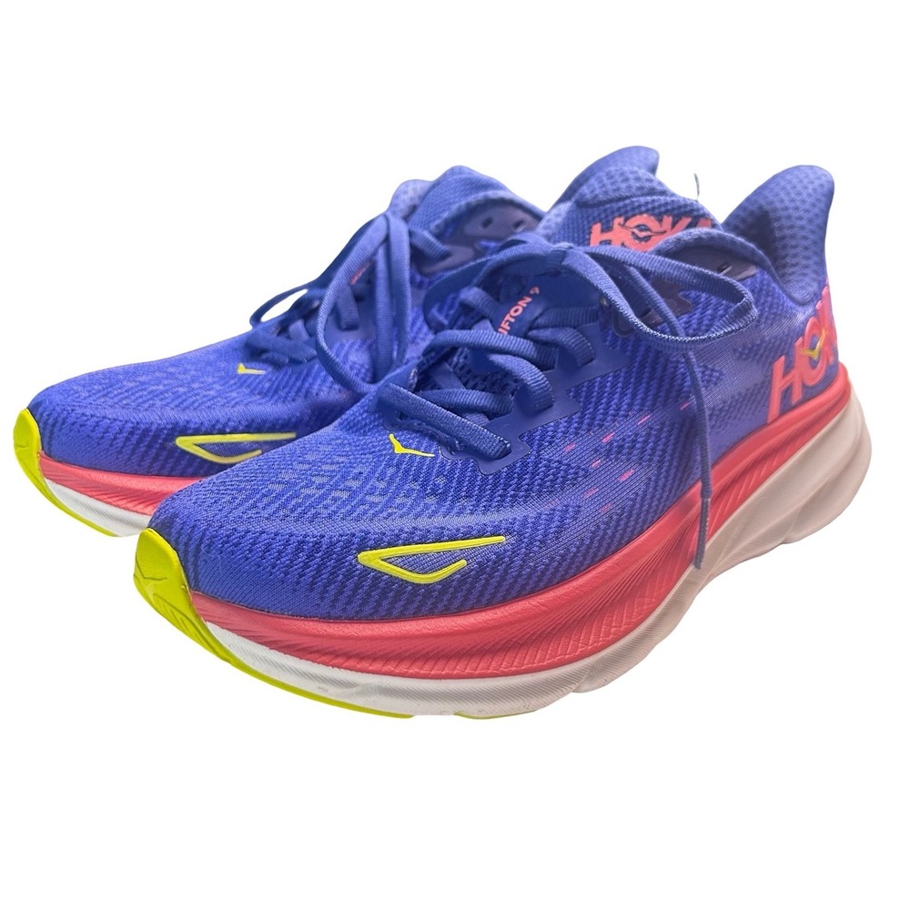 Hoka Women's Road Running Shoes in Blue with Pink and Yellow Accents